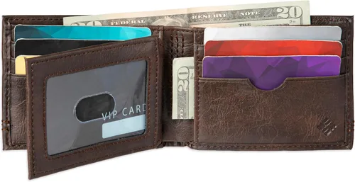 Vista 13 de Columbia Billetera plegable para hombre, múltiples ranuras para tarjetas, ventana de identificación