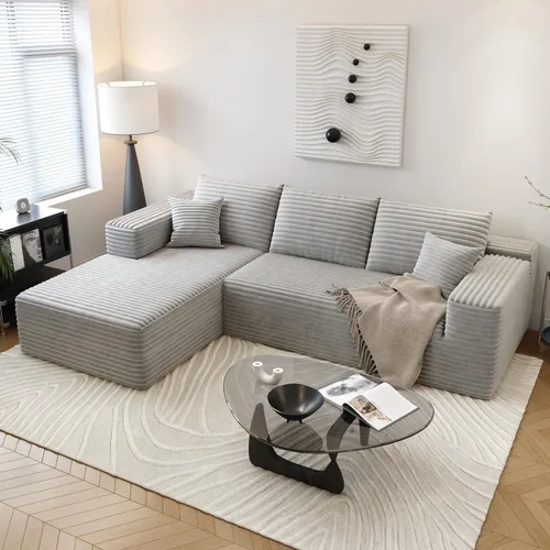 Vista 28 de Sofá seccional Cloud de 107.5 pulgadas con diván en forma de L, sofá modular moderno con asiento profundo, sofás tapizados para sala de estar Camello