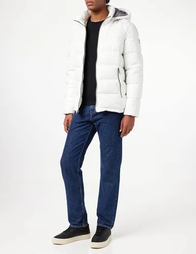 Vista 2 de GUESS Chaqueta acolchada de peso medio para hombre con capucha extraíble, Carmesí