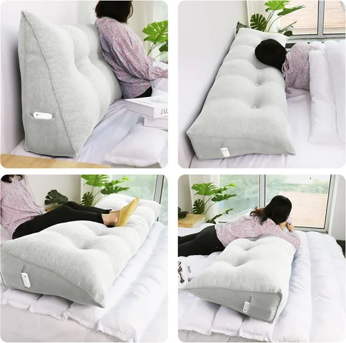 Vista 3 de VERCART Almohada de cuña triangular para cabecero de cama, almohada de cuña para cama de descanso, almohada de lectura, relleno de hueco, cojín