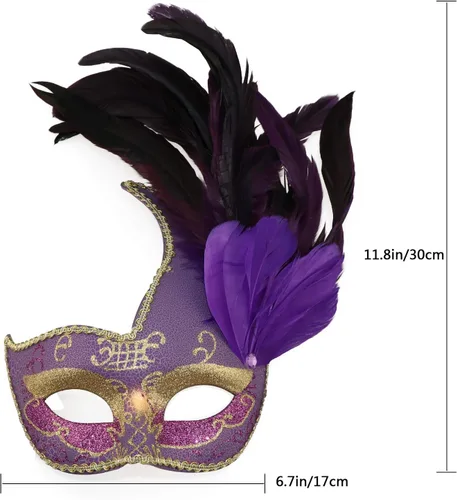 Vista 2 de Máscara de plumas para mascarada, disfraz veneciano para fiesta de Navidad.