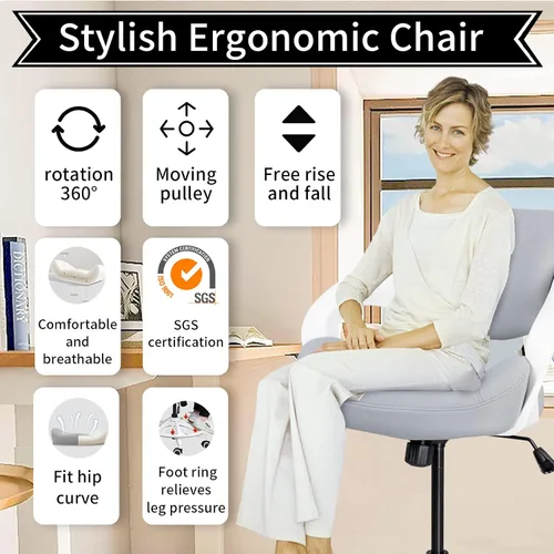Vista 3 de Silla de dibujo ergonómica, silla de escritorio de computadora de pie, anillo de pie, soporte lumbar, silla giratoria para tareas - gris