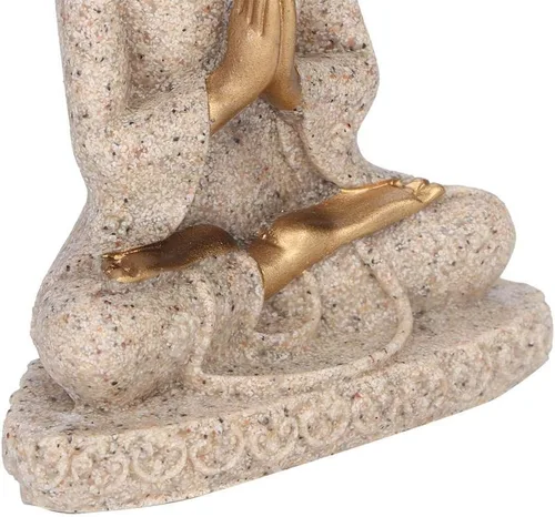 Vista 6 de Estatua de Buda, arenisca y resina, oro, mesa, hecho a mano, decoración de Buda