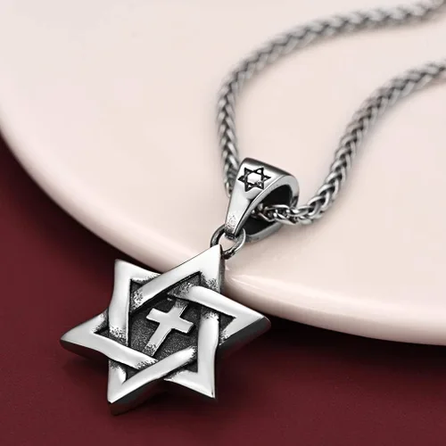 Vista 6 de FaithHeart Magen David - Collar con colgante de estrella de David de acero inoxidable, joyería judía para mujeres y hombres, el sello de Salomón