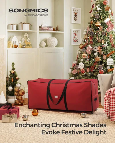 Vista 2 de SONGMICS Bolsa de almacenamiento para árbol de Navidad con ruedas de 1.6 pulgadas, bolsa de almacenamiento rodante, hasta 7.5 pies, para árbol