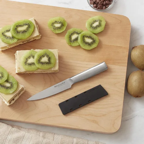 Vista 5 de KitchenAid Gourmet - Cuchillo utilitario de acero inoxidable forjado de borde fino con cubierta de hoja de ajuste personalizado, 4.5 pulgadas