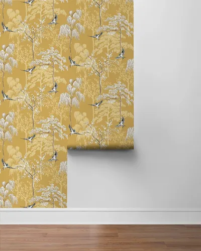 Vista 7 de NextWall Bird Garden - Papel tapiz autoadhesivo (ocre)
