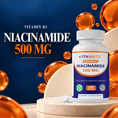 Vista 6 de Vitamatic Niacinamida 500 mg 240 Tabletas - Vitamina B3 sin rubor - Apoya la producción de energía