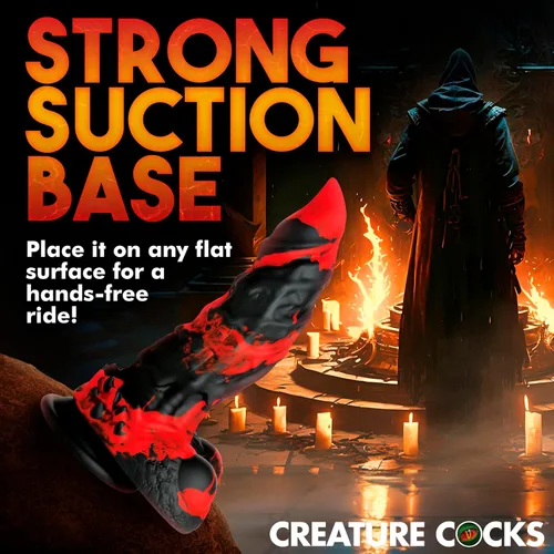 Vista 7 de CREATURE COCKS Consolador monstruo Fire Demon para hombres, mujeres y parejas. Firme y flexible, base de succión fuerte, consolador de fantasía
