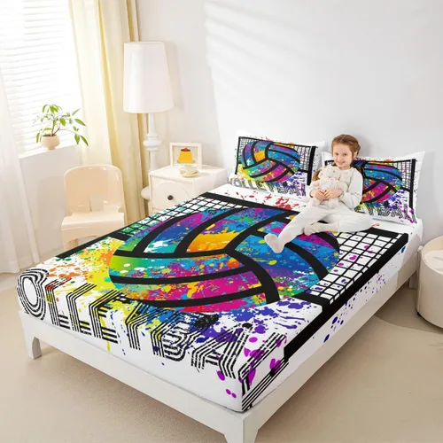 Vista 6 de Erosebridal Juego de ropa de cama de pelota de voleibol, tamaño individual, juegos de voleibol, juego de ropa de cama deportiva para niños, niñas
