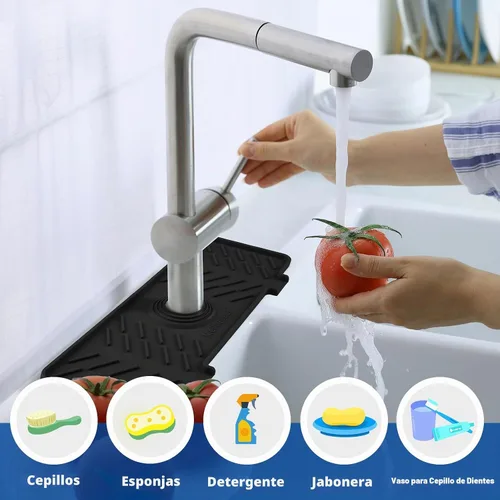 Vista 3 de Alfombrilla de Silicona para Grifo de Fregadero de Cocina – Gen 3 Protector contra Salpicaduras con Pendiente de 10° con Orificio Recortable