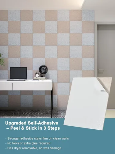 Vista 5 de AKUMAX Paquete de 12 paneles acústicos de pared, paneles de pared adhesivos para paredes, paneles de fieltro PET de 12 pies cuadrados que absorben