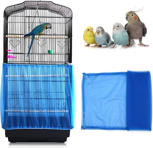 Vista 9 de Daoeny Funda universal para jaula de pájaros, red ajustable de nailon suave y aireado, atrapa semillas de plumas, falda transparente para jaulas