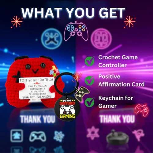 Vista 2 de Regalos para jugadores, controlador de juego de ganchillo positivo y llavero inspirador, idea de regalo única para adolescentes, juego de regalo