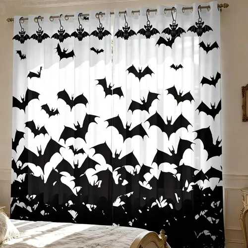 Vista 4 de Ganchos de cortina de ducha de murciélago, 12 piezas de murciélagos de Halloween inoxidables de metal para barras de ducha de baño, decoración