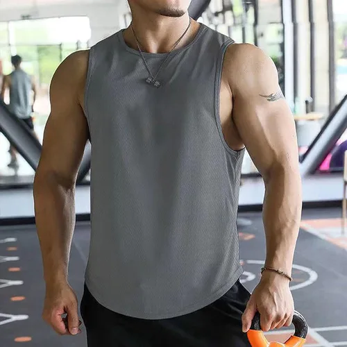 Vista 2 de Ymosrh Camiseta sin mangas para hombre, de secado rápido, para entrenamiento, gimnasio, musculación, fisicoculturismo, sin mangas, camiseta sin