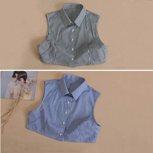 Vista 3 de Falso collar raya formal en forma de V agudo desmontable media camisa collar decorativo algodón