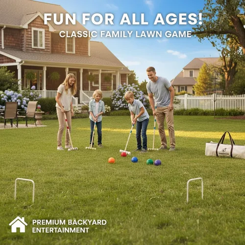 Vista 5 de Juego de croquet para adultos de 28 pulgadas con mazos de madera, bolas de colores, bolsa de transporte resistente para adultos y niños, perfecto