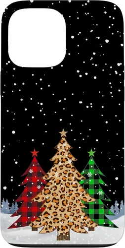 Vista 23 de iPhone 16 Árboles de Navidad con estampado de leopardo y cuadros