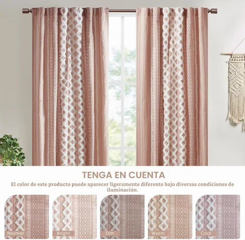 Vista 7 de INK+IVY Cortinas Boho para Dormitorio PANEL ÚNICO Cortinas de Ventana para Sala de Estar, 100% Algodón con Rayas de Chenilla Copetuda Estilo Granja