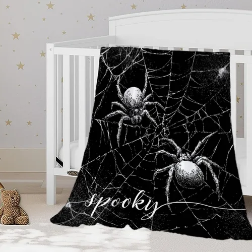 Vista 20 de YeeJu Manta de Halloween pequeña de fantasma espeluznante negro, manta de Halloween para bebé, manta acogedora suave y ligera de felpa de forro