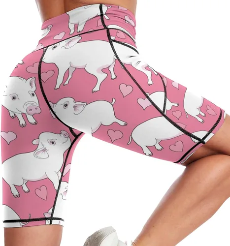 Vista 2 de Mini Pigs and A Hearts - Pantalones cortos de ciclismo para mujer, pantalones de yoga, pantalones cortos deportivos de entrenamiento con bolsillos