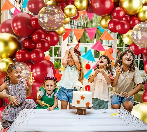 Vista 6 de Kit de guirnalda de arco de globos dorados burdeos, 123 globos metálicos de confeti para cumpleaños, aniversarios, Año Nuevo, compromisos, bodas