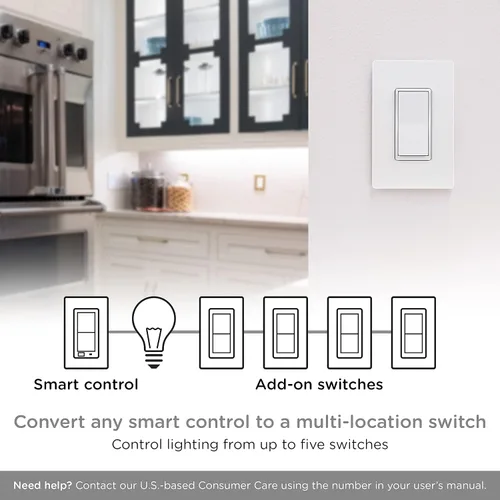 Vista 3 de Interruptor de complemento Enbrighten QuickFit y SimpleWire, paleta de interruptor de palanca de pared, controles de iluminación inteligente