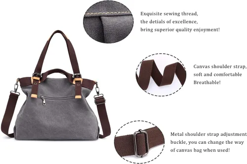 Vista 4 de Bolso Hobo de lona casual vintage para mujer, bolso de hombro para uso diario, bolso cruzado