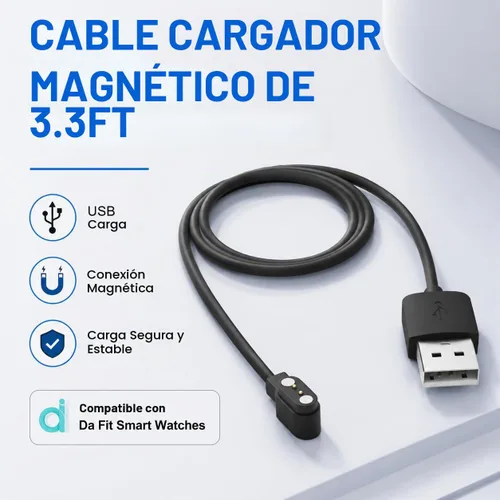 Vista 3 de Compatible con el cable cargador de reloj inteligente Da Fit de 3.3 pies, repuesto de cable de carga USB, cargador para relojes inteligentes Da Fit
