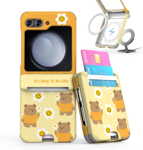 Vista 29 de para Galaxy Z Flip 5 Funda con 2 ranuras para tarjetas, funda rígida delgada y resistente con protección de bisagra, funda completa con protección