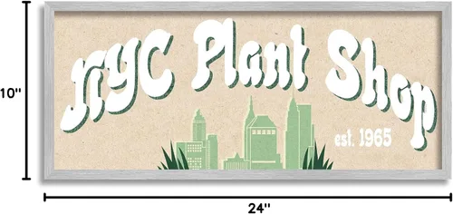 Vista 8 de Stupell Industries NYC Plant Shop Green Grass Skyline Est. 1965, diseño de Daphne Polselli - Arte de pared enmarcado gris, 24 x 10 pulgadas