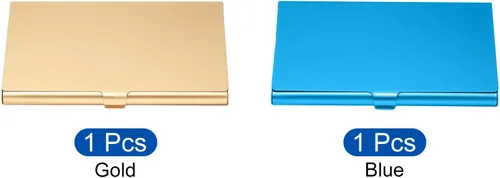 Vista 3 de PATIKIL Portatarjetas de visita, 2 piezas de aleación de aluminio, funda delgada para tarjetas de nombre para mujeres y hombres, dorado, azul