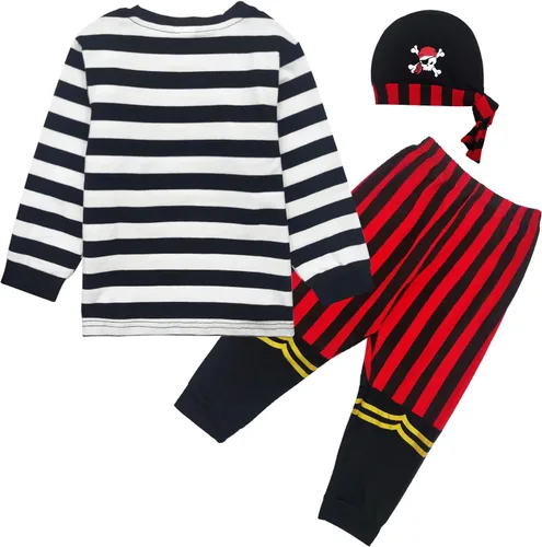 Vista 2 de Toddler Kids Baby Boys Halloween Pirate Costumes Outfit with Hat, Children's Buccaneer Captain Clothes with Headpiece