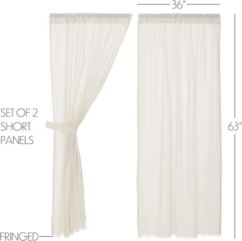 Vista 2 de VHC Brands Juego de 2 cortinas blancas antiguas con flecos, de algodón, para sala de estar o dormitorio, 63 x 36 pulgadas Anitque Blanco