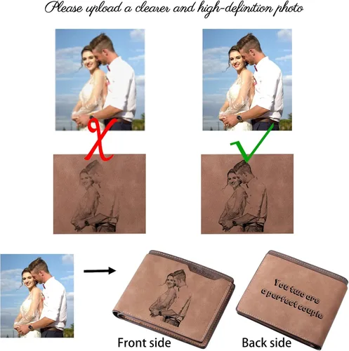 Vista 27 de INBLUE Billetera plegable grabada personalizada, cartera de cuero personalizada con foto y texto grabado, regalos para hombres, marido, papá, hijo