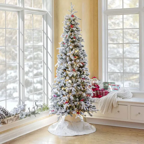 Vista 8 de Haute Decor Lexington - Árbol de Navidad delgado de abeto artificial flocado (7 pies)