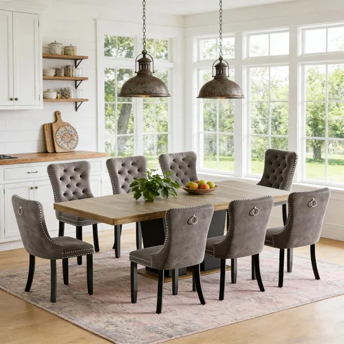 Vista 21 de Mesa de comedor extensible de 78.74 pulgadas para 6 8 y 10 pulgadas, moderna mesa de comedor extensible de granja con base de doble pedestal, mesa