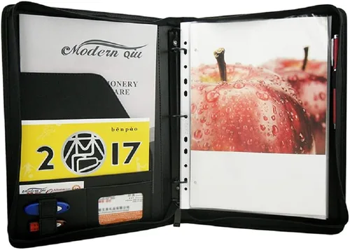 Vista 10 de portafolio con cremallera de 3 anillos, organizador de carpeta con bloc de notas tamaño carta legal - Portafolio de PU de cuero con organizador