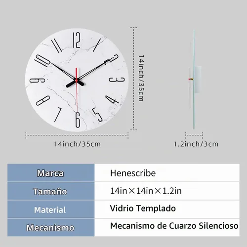 Vista 2 de Relojes de pared de vidrio de 14 pulgadas para decoración de sala de estar, relojes de pared decorativos que funcionan con pilas, relojes de cocina