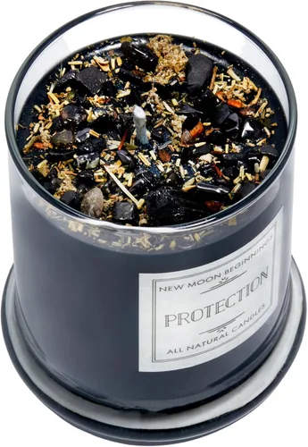 Vista 2 de Velas de protección de New Moon Beginnings - Vela de puesta a tierra e intención - Vela negra - Vela de soja - Cristales de protección