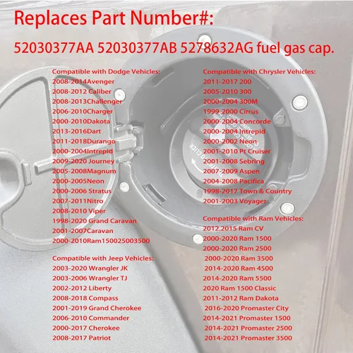 Vista 4 de Tapa de gasolina, tapa de combustible, tapa de llenado de depósito de combustible 52030377AB para Dodge Ram 1500 2500 3500 cargador Challenger Dart