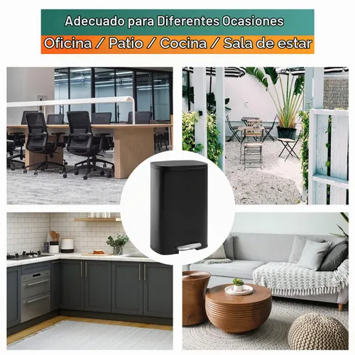 Vista 3 de PayLessHere Cubo de basura de acero inoxidable a prueba de huellas dactilares con cubo interior extraíble y tapas con bisagras, cubo de basura