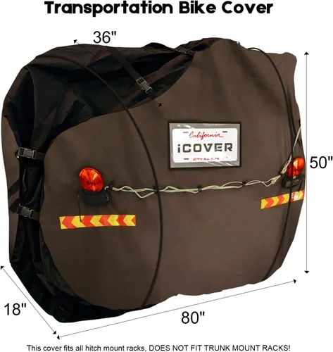 Vista 7 de iCOVER - Funda para bicicleta para transporte con luz magnética de remolque y bolsillo para matrícula, 800D resistente al agua, antidesgarros