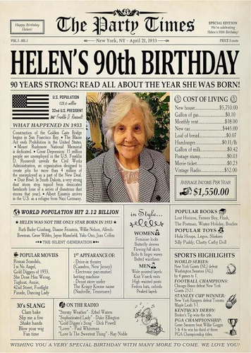 Vista 25 de Decoraciones personalizadas para fiesta de cumpleaños número 70, póster de periódico, lienzo de 0.75 pulgadas para mujeres y hombres, regalos de 1953