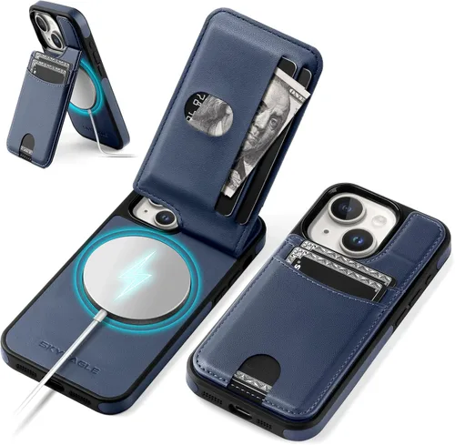 Vista 30 de SkyEagle Funda compatible con Magsafe para iPhone 13 Pro Max con soporte para tarjetas, función atril, bloqueo RFID, ranuras para tarjetas de Verde