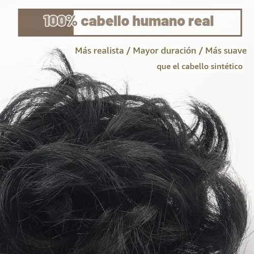Vista 2 de Barsdar - Moño de cabello 100 % humano, Moño desordenado, Extensiones de cola de caballo, Moño de cabello rizado, Pieza de cabello