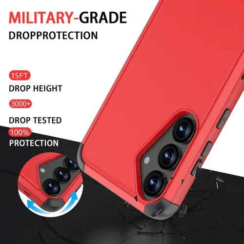 Vista 2 de Funda para Samsung Galaxy S25 Plus y S24 Plus - A prueba de golpes y caídas [con pantalla de vidrio templado y protectores de cámara] Protección Rojo