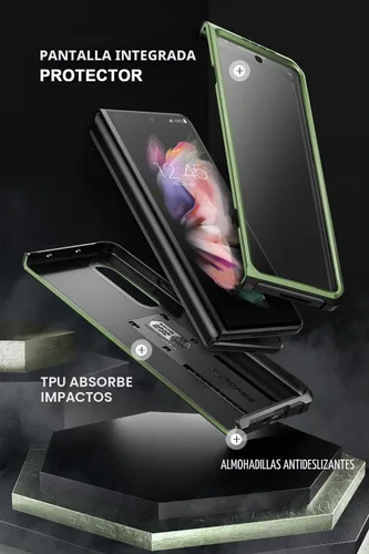 Vista 4 de SUPCASE Funda para Samsung Galaxy Z Fold 3 con soporte, Guldan Verde
