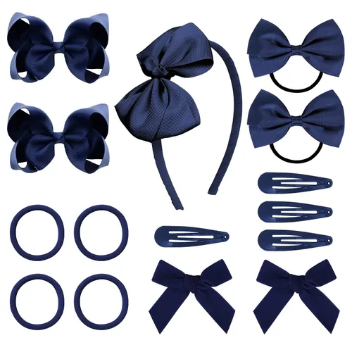 Vista 11 de DEEKA Juego de accesorios para el cabello de uniforme verde oscuro, 15 piezas, lazos para el cabello, pinzas para el cabello, diadema, lazos